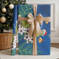 New Zealand Kakapo Christmas Wrapping Paper Owl Parrot Santa Sliver Fern Manuka - Blue - Polynesian Pride