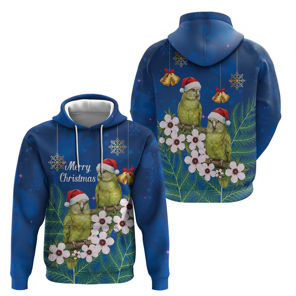 New Zealand Kakapo Christmas Zip Hoodie Owl Parrot Santa Sliver Fern Manuka - Blue - Polynesian Pride