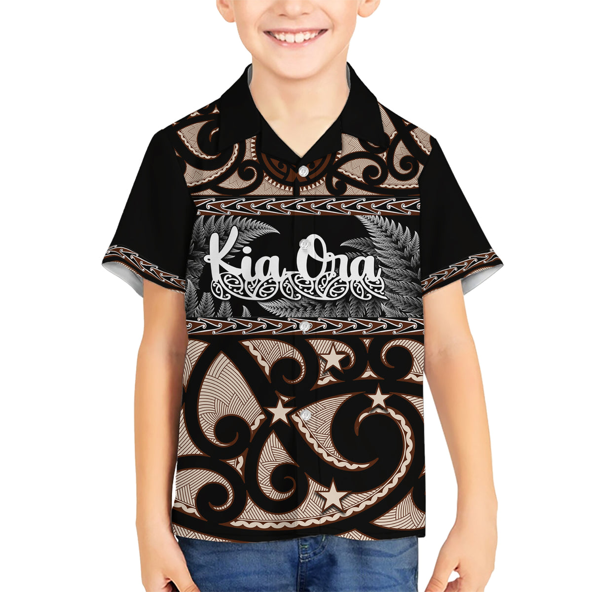 Kia Ora New Zealand Family Matching Short Sleeve Bodycon Dress and Hawaiian Shirt Aotearoa Proud Maori With Silver Fern LT14 Son's Shirt Black - Polynesian Pride
