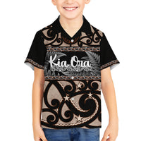 Kia Ora New Zealand Family Matching Short Sleeve Bodycon Dress and Hawaiian Shirt Aotearoa Proud Maori With Silver Fern LT14 Son's Shirt Black - Polynesian Pride