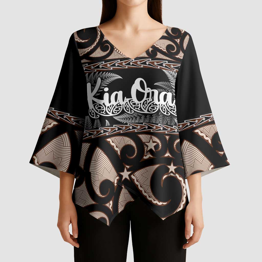 Kia Ora New Zealand Kimono Sleeve Blouse Aotearoa Proud Maori Silver Fern - Polynesian Pride