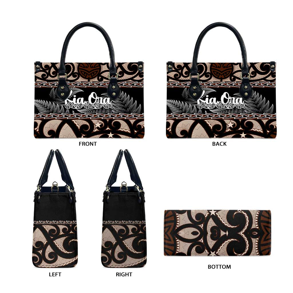 Kia Ora New Zealand Leather Bag Aotearoa Proud Maori Silver Fern - Polynesian Pride