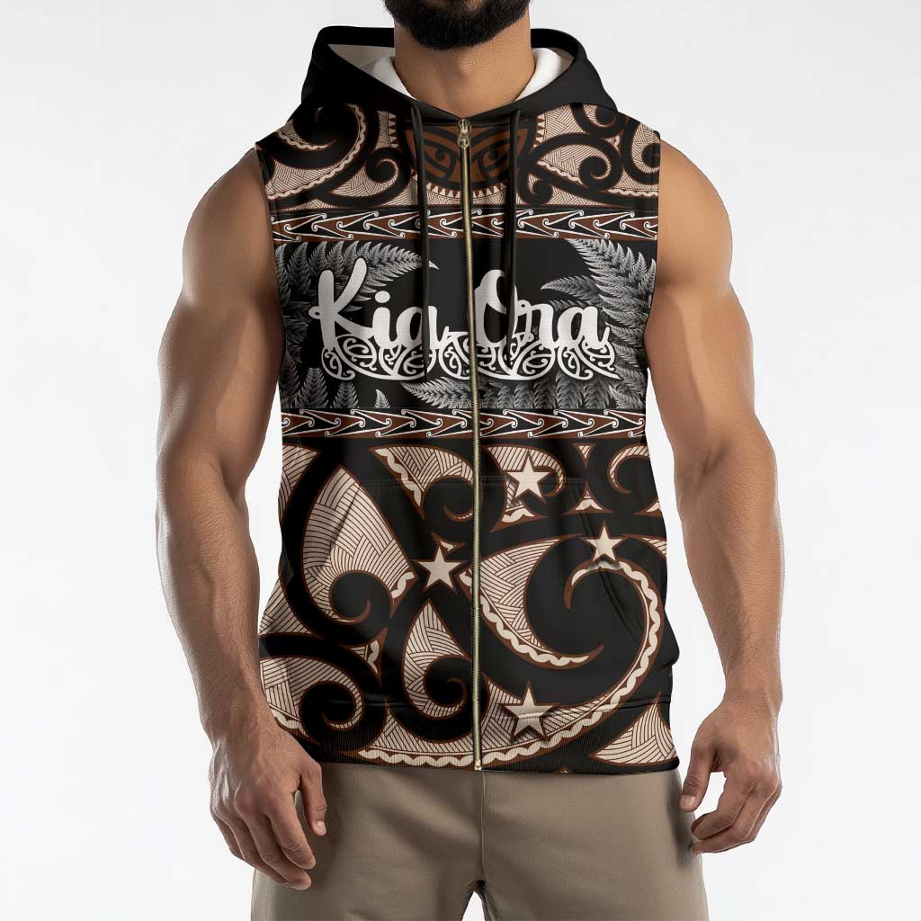 Kia Ora New Zealand Sleeveless Zip Hoodie Aotearoa Proud Maori Silver Fern - Polynesian Pride