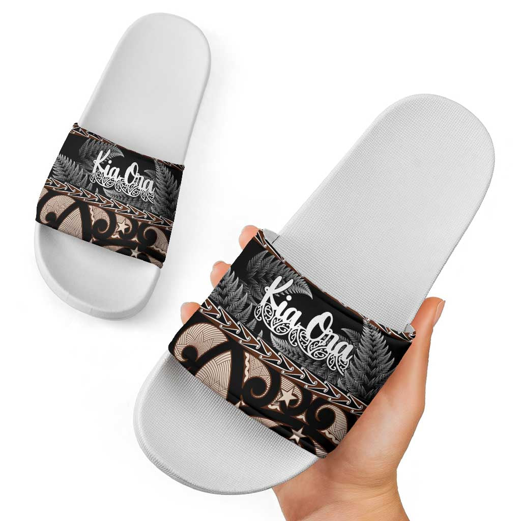 Kia Ora New Zealand Slide Sandals Aotearoa Proud Maori Silver Fern - Polynesian Pride