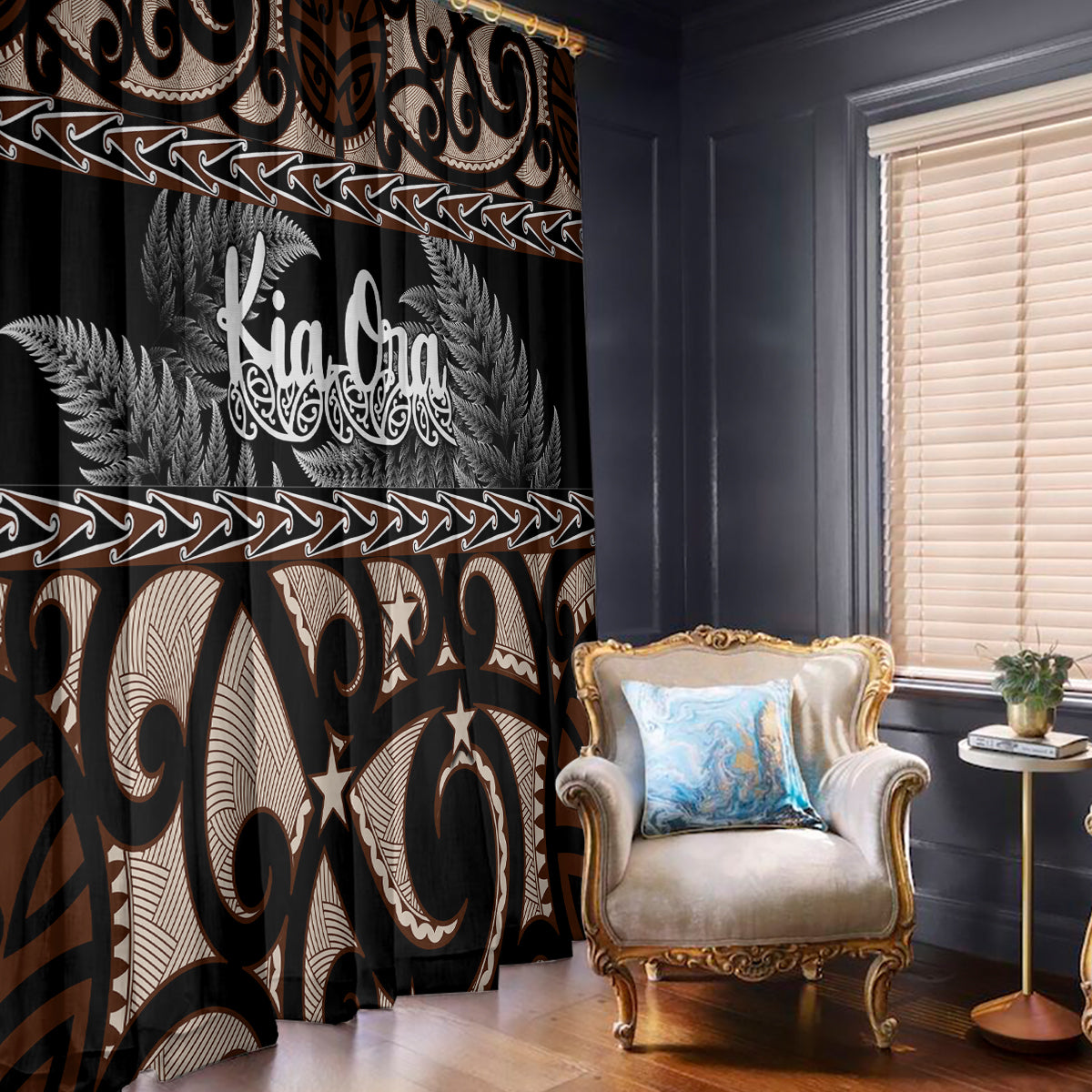 Kia Ora New Zealand Window Curtain Aotearoa Proud Maori With Silver Fern LT14 - Polynesian Pride