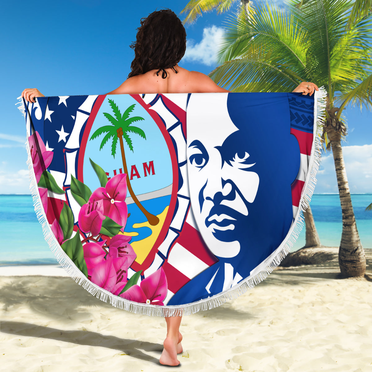 Guam Martin Luther King Jr Day Beach Blanket I Have A Dream Guahan Seal With Bougainvillea LT14 - Polynesian Pride