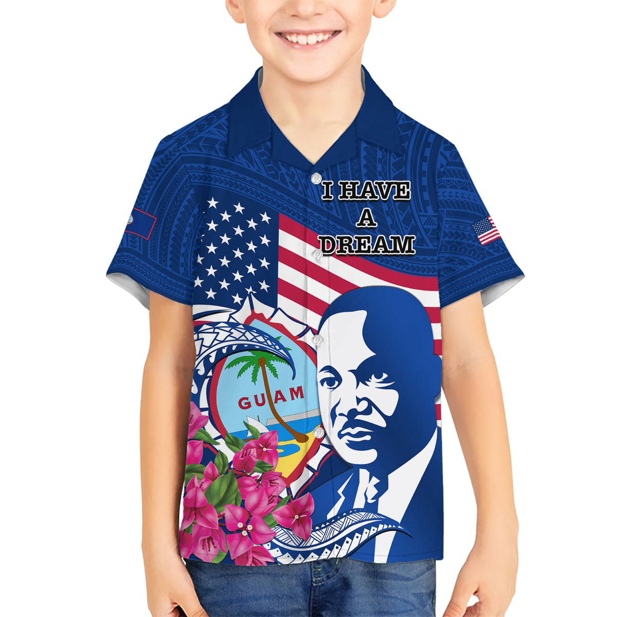 Guam Martin Luther King Jr Day Hawaiian Shirt I Have A Dream Guahan Seal With Bougainvillea LT14 - Polynesian Pride