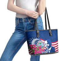 Guam Martin Luther King Jr Day Leather Tote Bag I Have A Dream Guahan Seal With Bougainvillea LT14 - Polynesian Pride