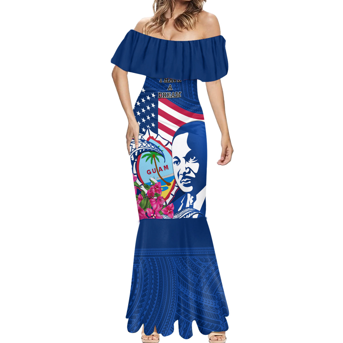 Guam Martin Luther King Jr Day Mermaid Dress I Have A Dream Guahan Seal With Bougainvillea LT14 - Polynesian Pride