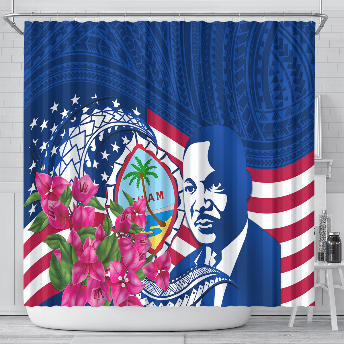 Guam Martin Luther King Jr Day Shower Curtain I Have A Dream Guahan Seal With Bougainvillea LT14 - Polynesian Pride