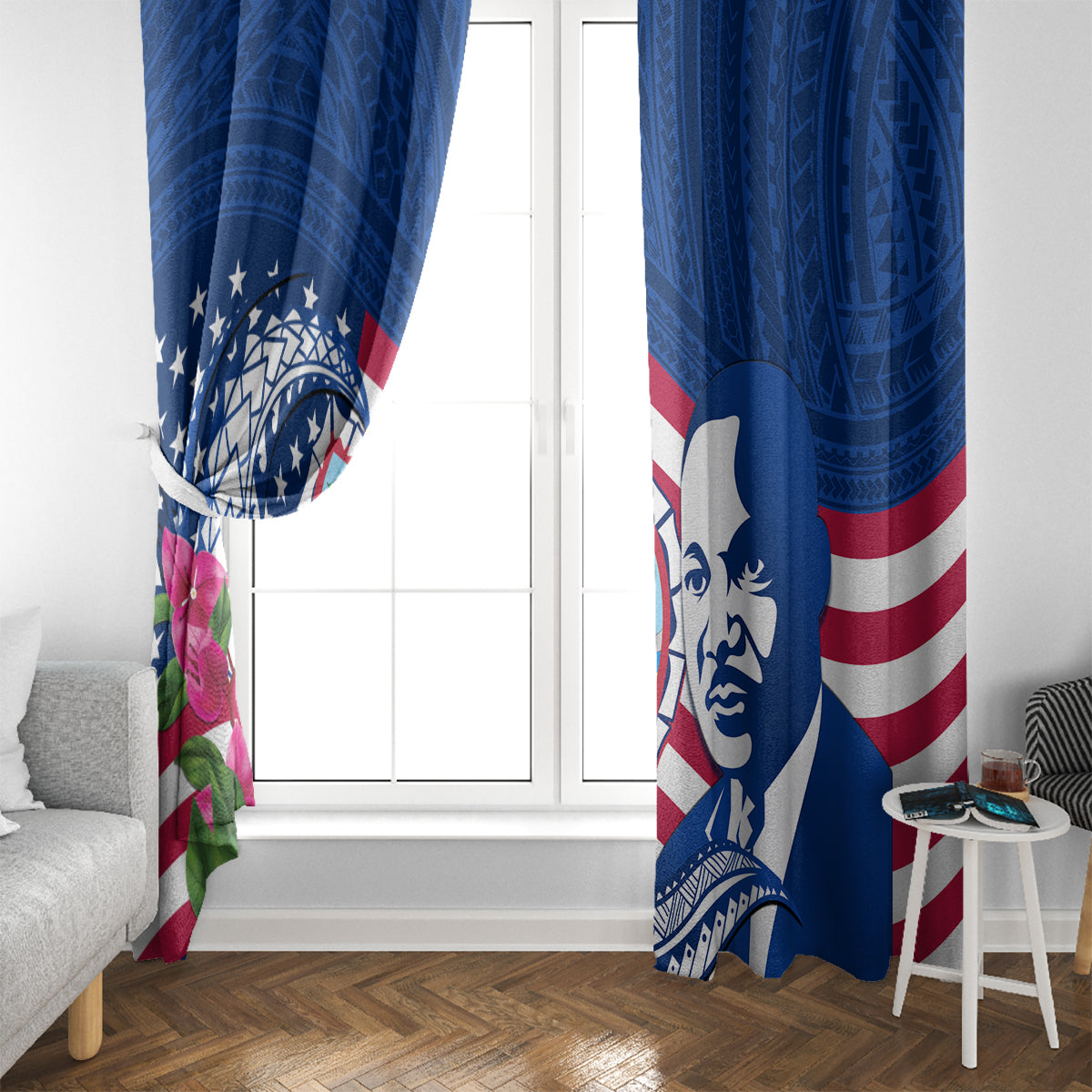 Guam Martin Luther King Jr Day Window Curtain I Have A Dream Guahan Seal With Bougainvillea LT14 - Polynesian Pride