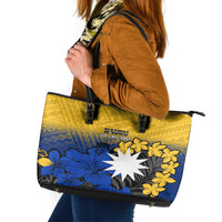 Nauru Independence Day Leather Tote Bag Repubrikin Naoero Polynesian Pattern LT14 Blue - Polynesian Pride