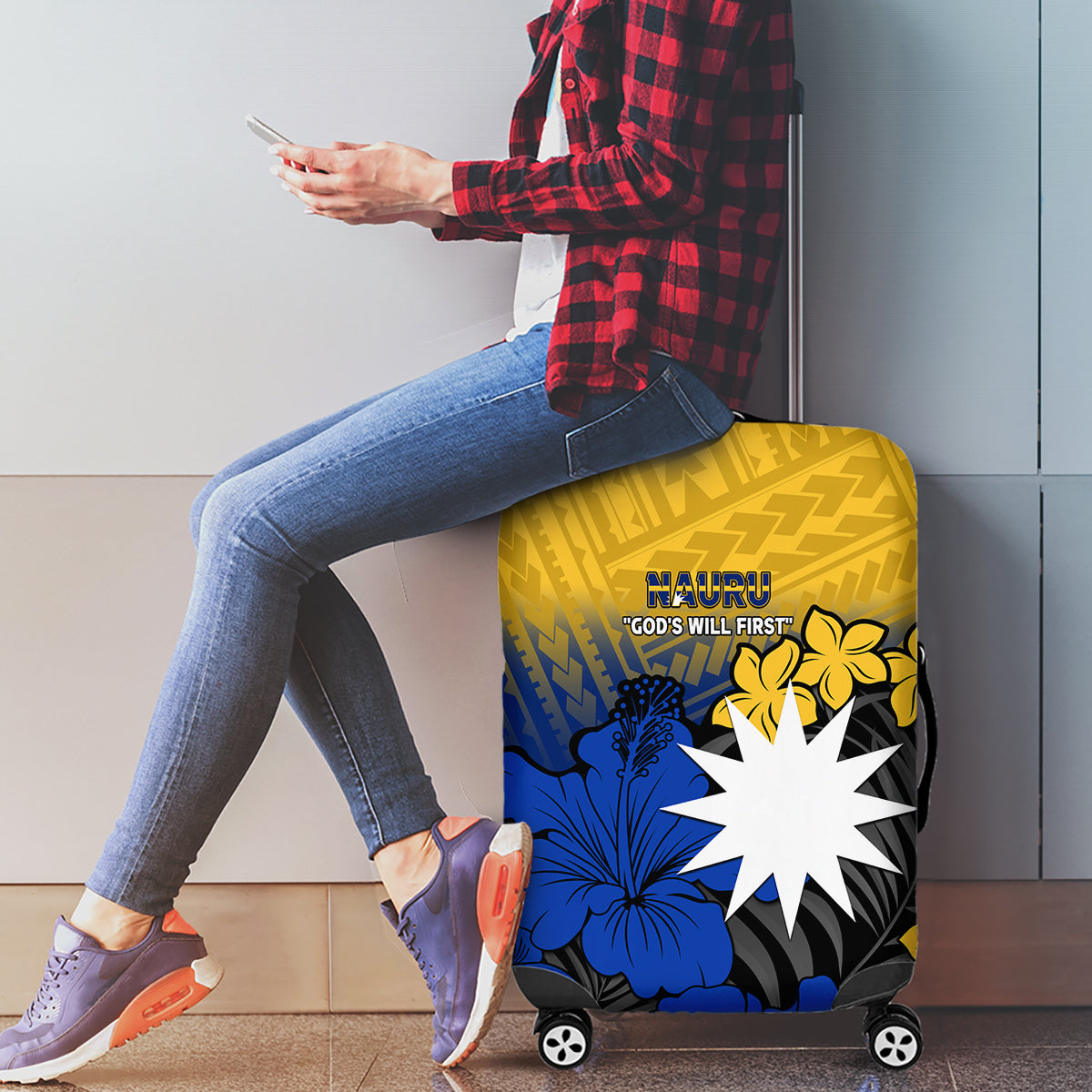 Nauru Independence Day Luggage Cover Repubrikin Naoero Polynesian Pattern LT14 - Polynesian Pride