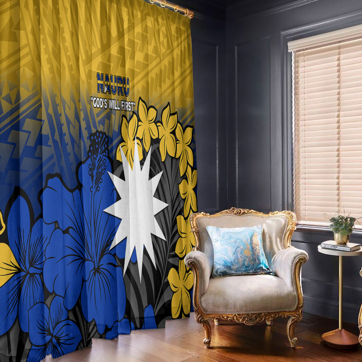 Nauru Independence Day Window Curtain Repubrikin Naoero Polynesian Pattern LT14 - Polynesian Pride
