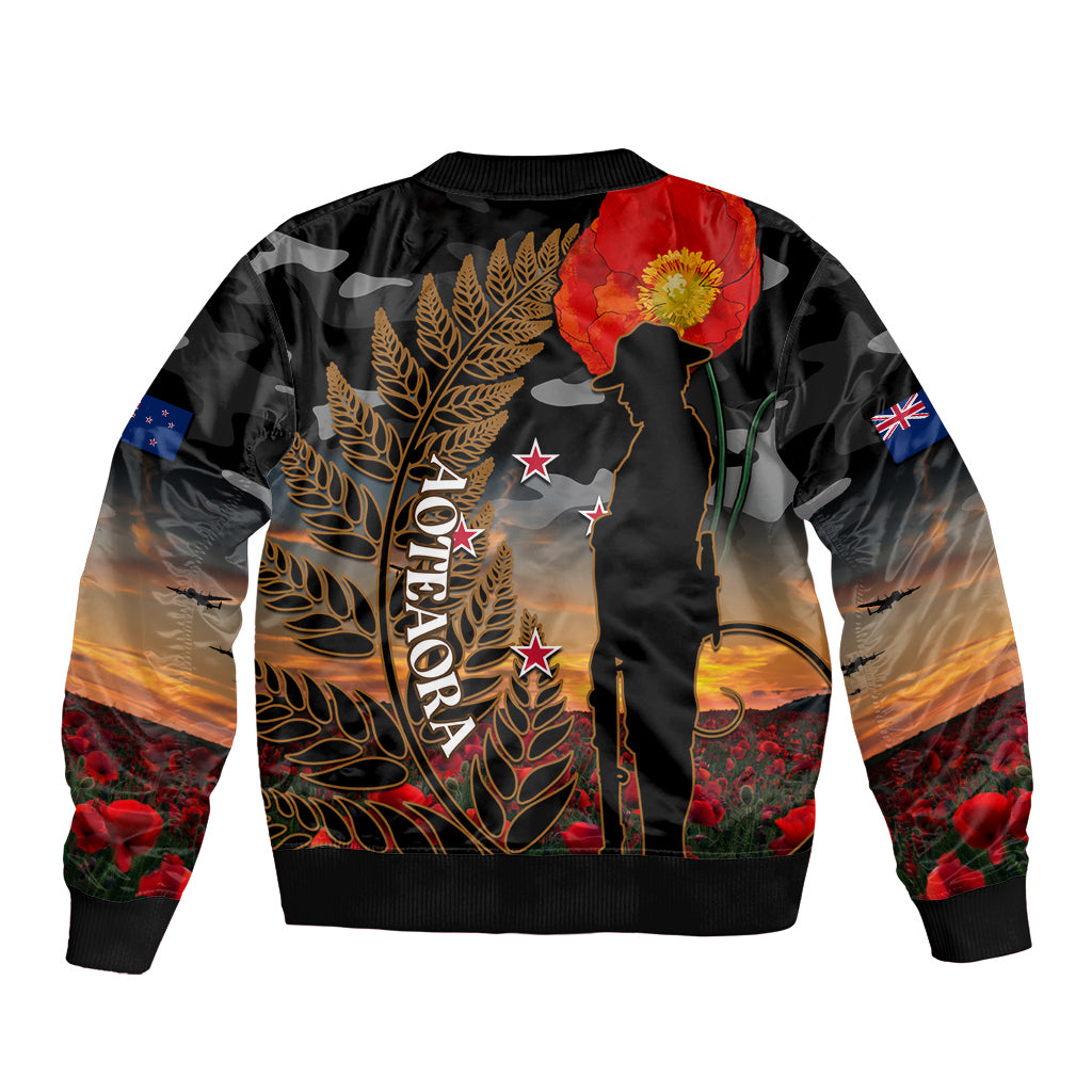 New Zealand ANZAC Day Bomber Jacket Lest We Forget Silver Fern With Camouflage LT14 - Polynesian Pride