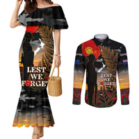 New Zealand ANZAC Day Couples Matching Mermaid Dress and Long Sleeve Button Shirt Lest We Forget Silver Fern With Camouflage LT14 Black - Polynesian Pride