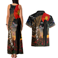 New Zealand ANZAC Day Couples Matching Tank Maxi Dress and Hawaiian Shirt Lest We Forget Silver Fern With Camouflage LT14 - Polynesian Pride