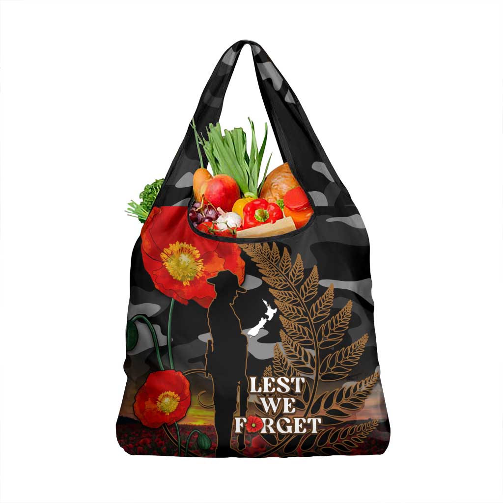 New Zealand ANZAC Day Grocery Bag Lest We Forget Silver Fern With Camouflage