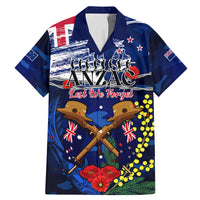Australia And New Zealand ANZAC Day Family Matching Mermaid Dress and Hawaiian Shirt Lest We Forget Silver Fern With Golden Wattle LT14 Dad's Shirt - Short Sleeve Blue - Polynesian Pride