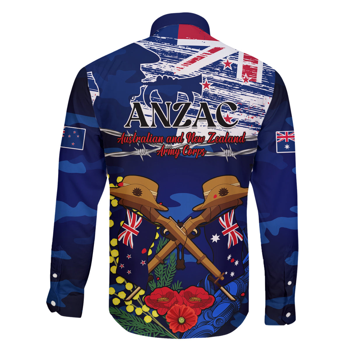 Australia And New Zealand ANZAC Day Family Matching Tank Maxi Dress and Hawaiian Shirt Lest We Forget Silver Fern With Golden Wattle LT14 - Polynesian Pride