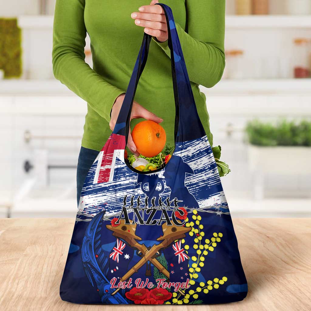 Australia And New Zealand ANZAC Day Grocery Bag Lest We Forget Silver Fern With Golden Wattle