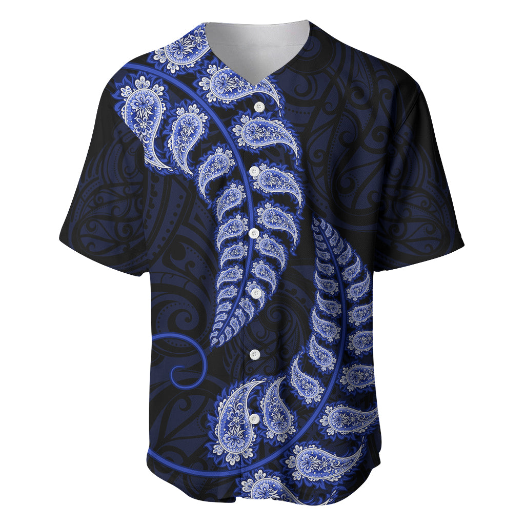 Blue New Zealand Paisley Silver Fern Baseball Jersey Aotearoa Maori LT14 Blue - Polynesian Pride