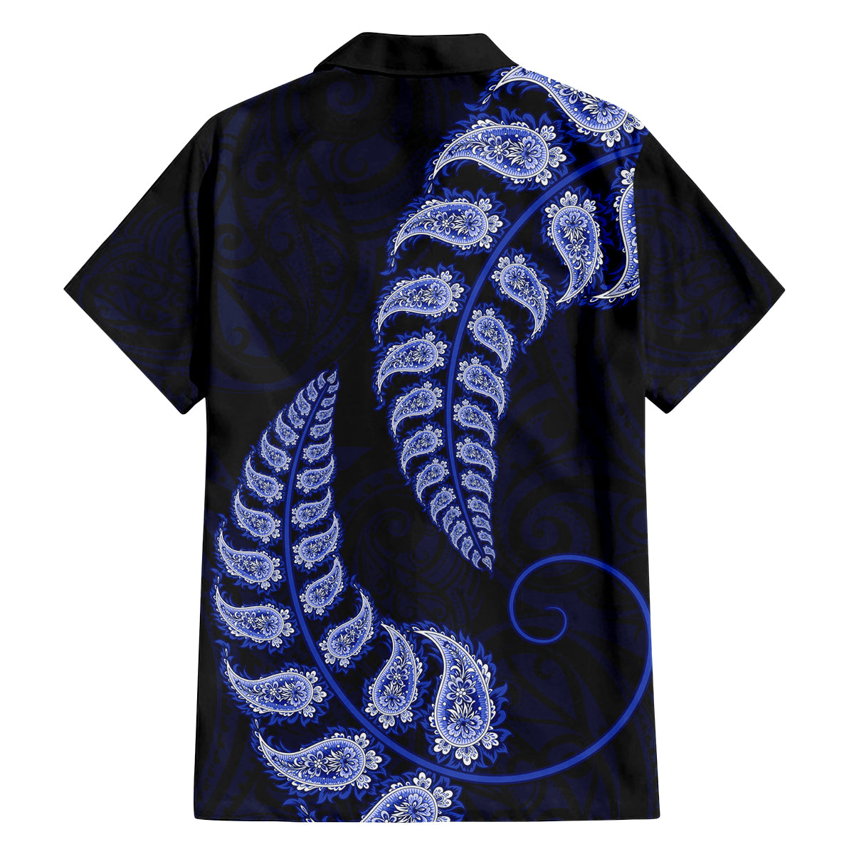 Blue New Zealand Paisley Silver Fern Family Matching Off Shoulder Short Dress and Hawaiian Shirt Aotearoa Maori LT14 - Polynesian Pride