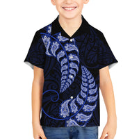 Blue New Zealand Paisley Silver Fern Family Matching Puletasi Dress and Hawaiian Shirt Aotearoa Maori LT14 Son's Shirt Blue - Polynesian Pride