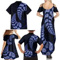 Blue New Zealand Paisley Silver Fern Family Matching Summer Maxi Dress and Hawaiian Shirt Aotearoa Maori LT14 - Polynesian Pride