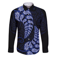 Blue New Zealand Paisley Silver Fern Family Matching Tank Maxi Dress and Hawaiian Shirt Aotearoa Maori LT14 Dad's Shirt - Long Sleeve Blue - Polynesian Pride