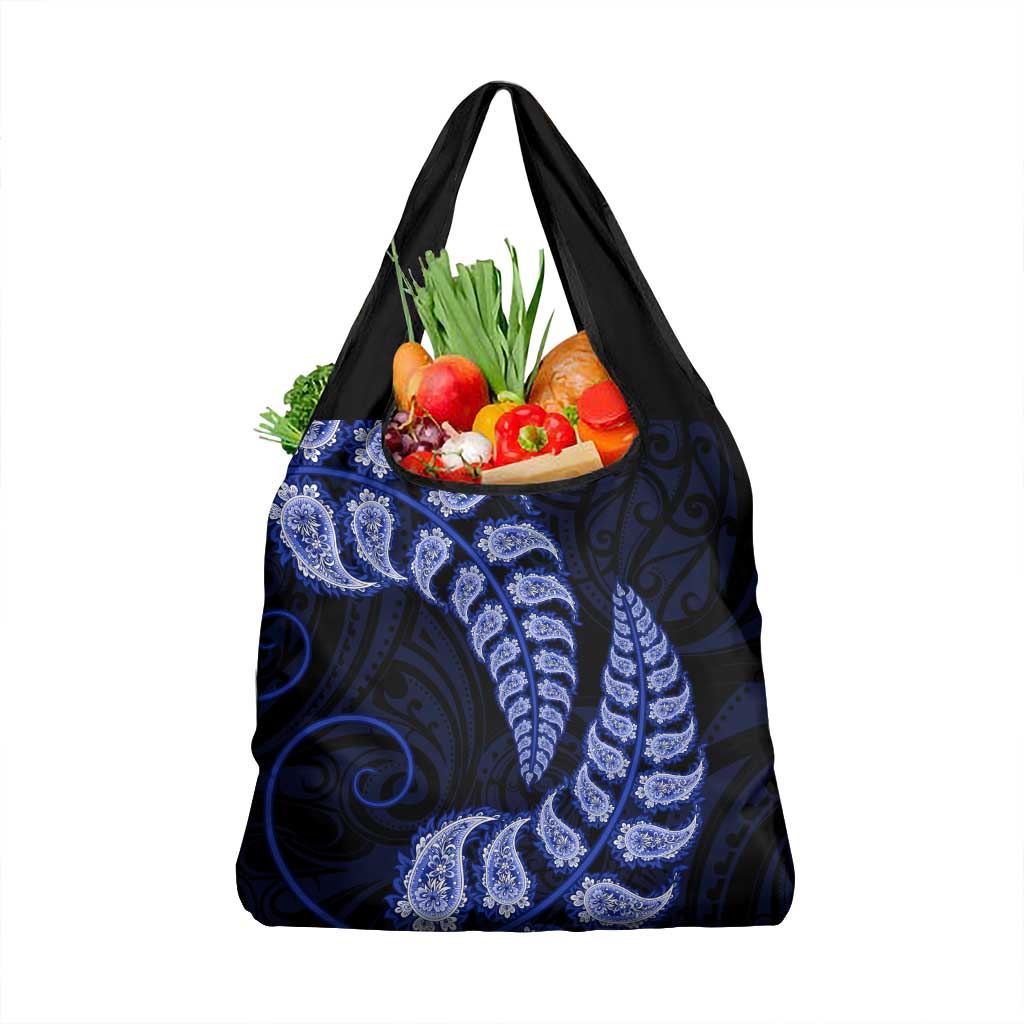Blue New Zealand Paisley Silver Fern Grocery Bag Aotearoa Maori