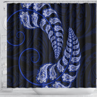 Blue New Zealand Paisley Silver Fern Shower Curtain Aotearoa Maori LT14 - Polynesian Pride