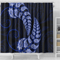 Blue New Zealand Paisley Silver Fern Shower Curtain Aotearoa Maori LT14 - Polynesian Pride
