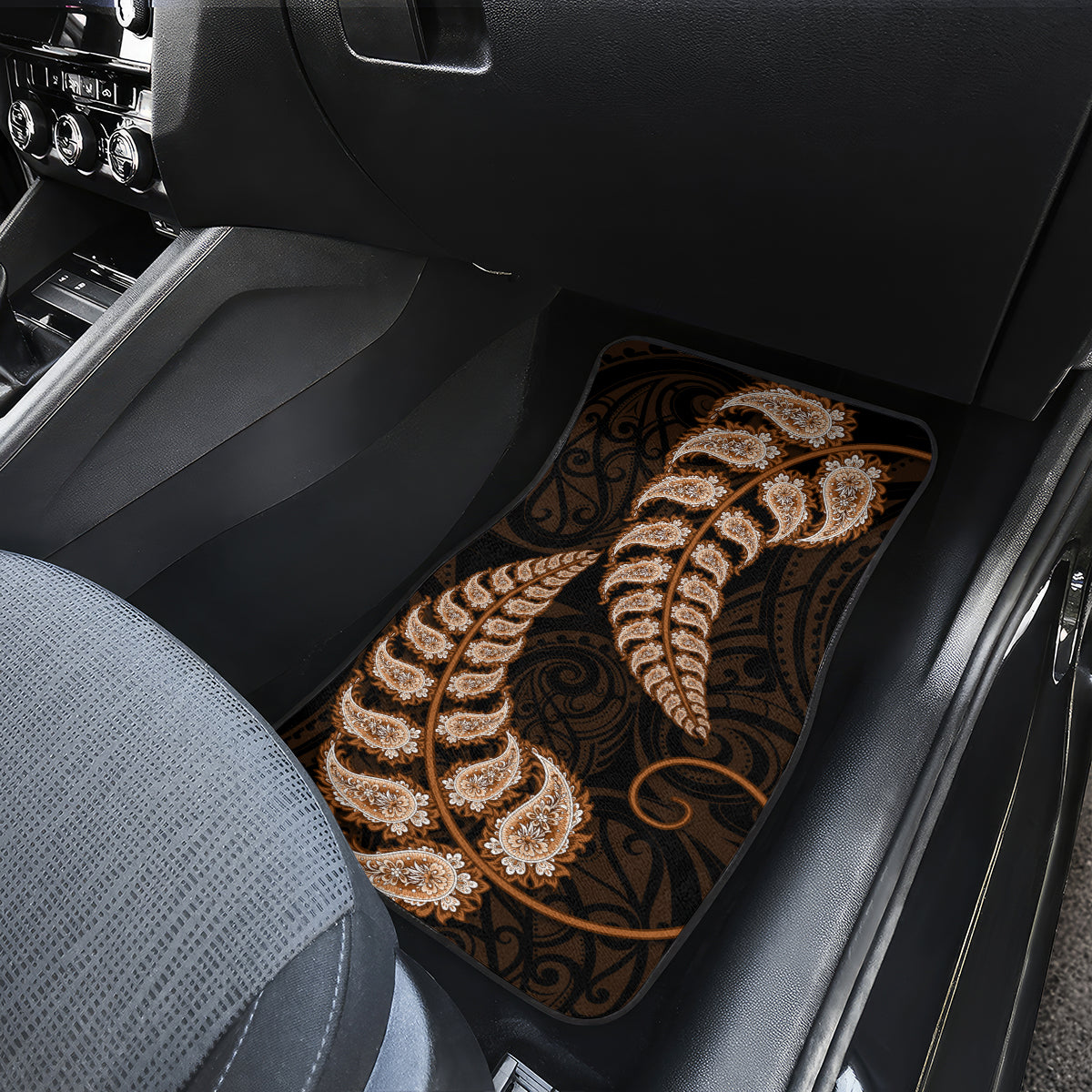 Brown New Zealand Paisley Silver Fern Car Mats Aotearoa Maori LT14 - Polynesian Pride
