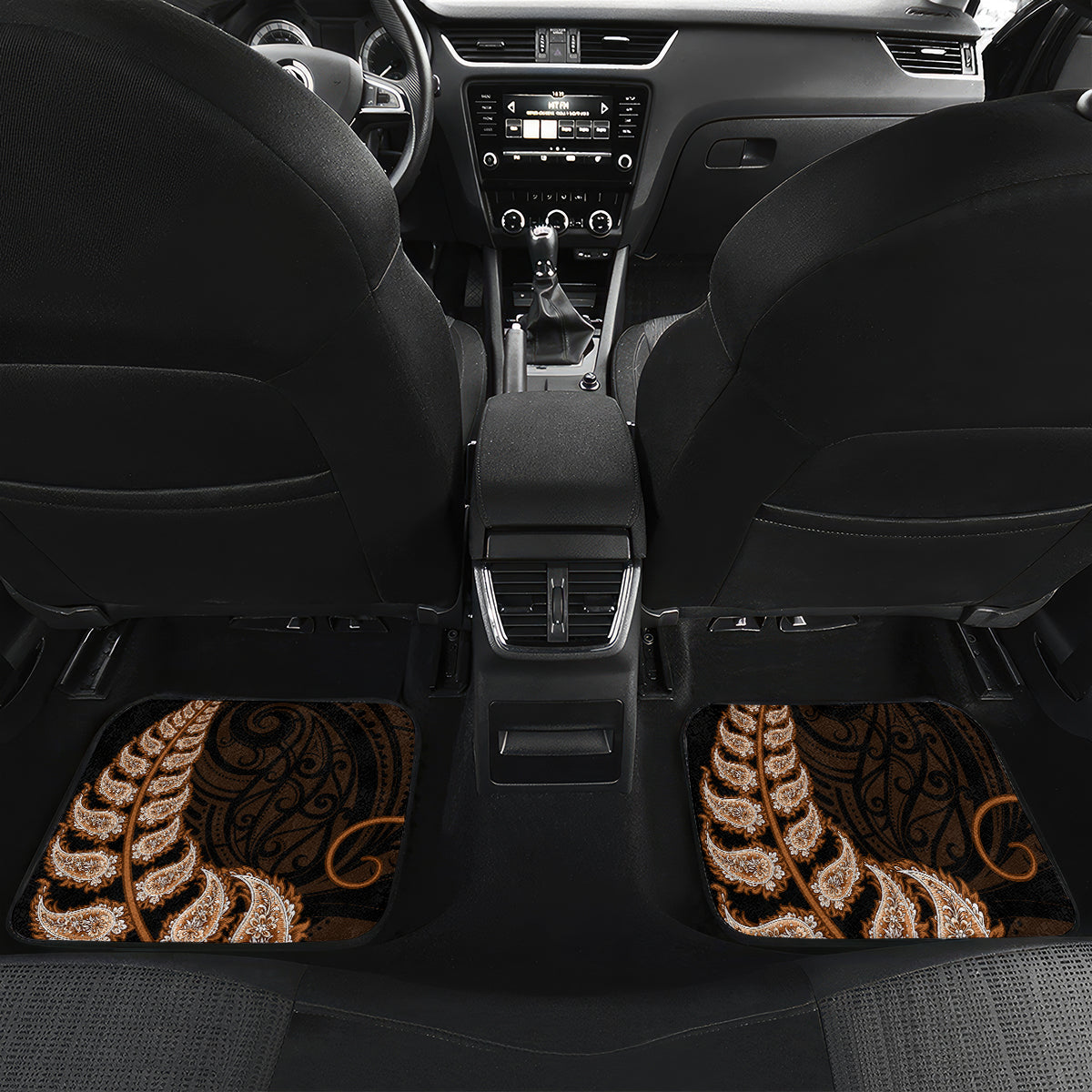 Brown New Zealand Paisley Silver Fern Car Mats Aotearoa Maori LT14 - Polynesian Pride