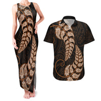 Brown New Zealand Paisley Silver Fern Couples Matching Tank Maxi Dress and Hawaiian Shirt Aotearoa Maori LT14 Brown - Polynesian Pride