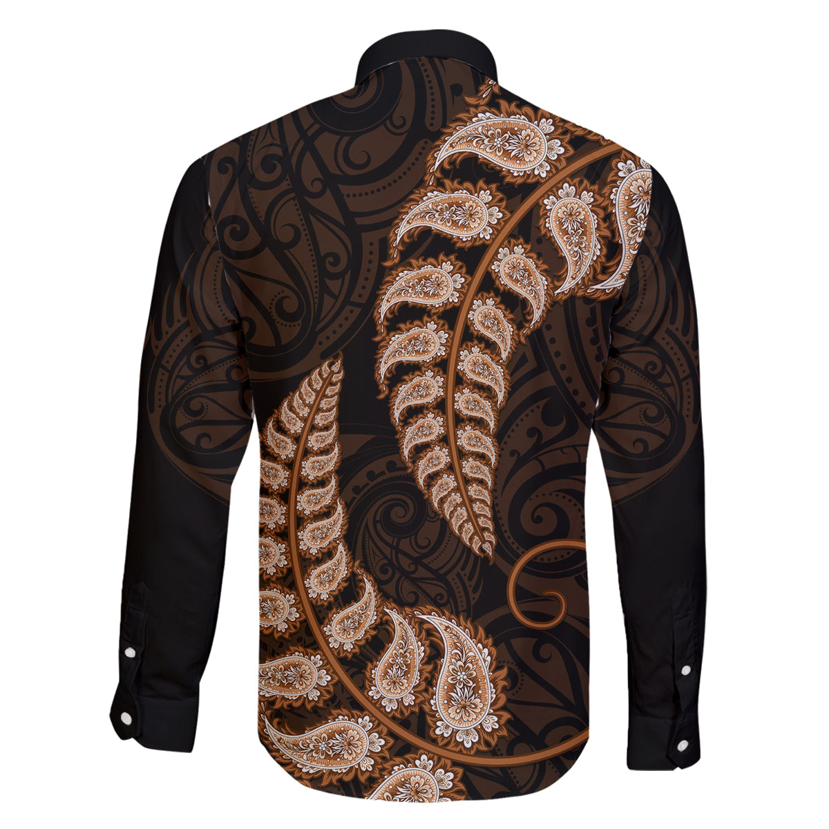Brown New Zealand Paisley Silver Fern Family Matching Tank Maxi Dress and Hawaiian Shirt Aotearoa Maori LT14 - Polynesian Pride