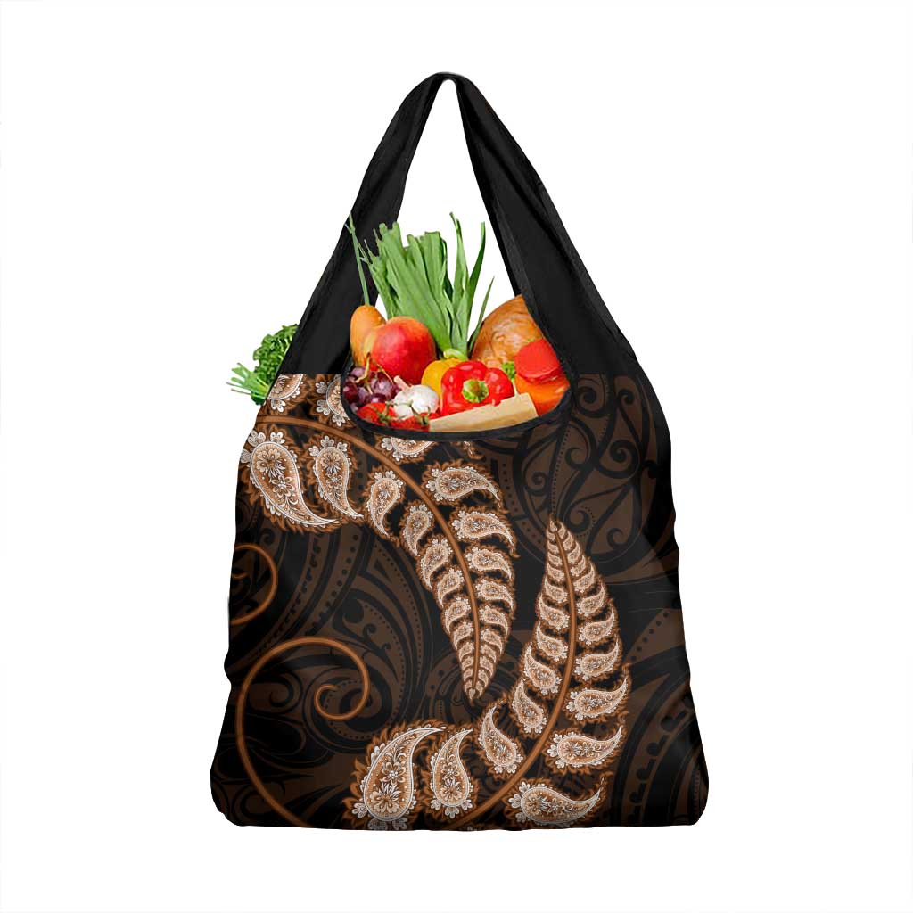 Brown New Zealand Paisley Silver Fern Grocery Bag Aotearoa Maori