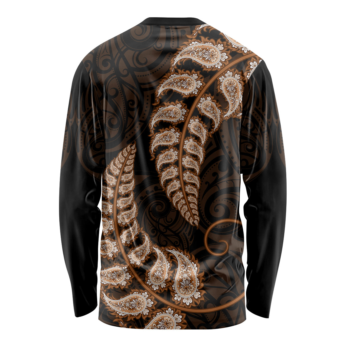 Brown New Zealand Paisley Silver Fern Long Sleeve Shirt Aotearoa Maori LT14 - Polynesian Pride
