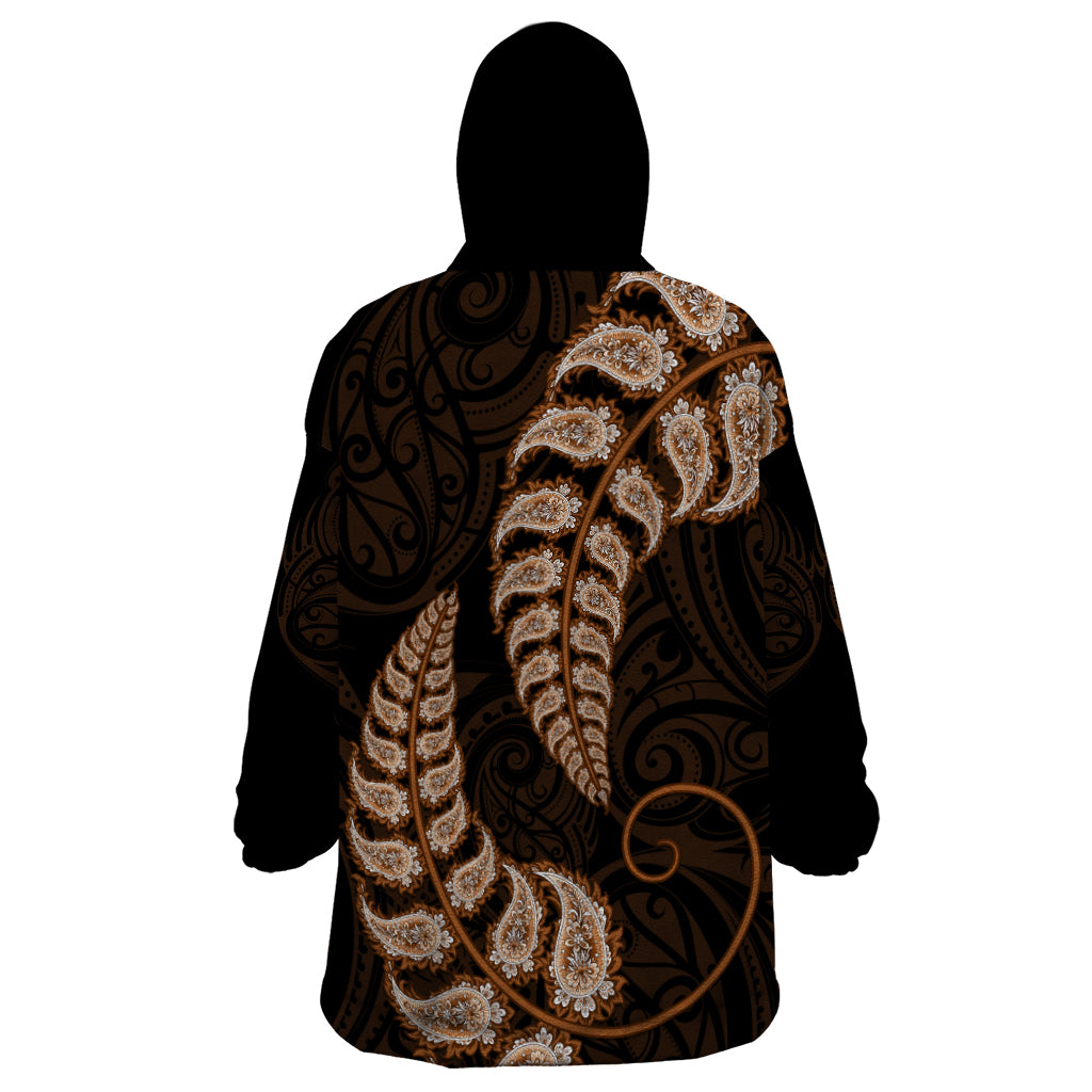 Brown New Zealand Paisley Silver Fern Wearable Blanket Hoodie Aotearoa Maori LT14 - Polynesian Pride