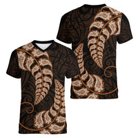 Brown New Zealand Paisley Silver Fern Women V Neck T Shirt Aotearoa Maori LT14 - Polynesian Pride