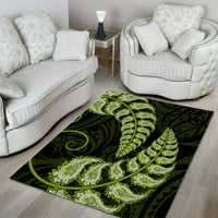 Green New Zealand Paisley Silver Fern Area Rug Aotearoa Maori LT14 - Polynesian Pride
