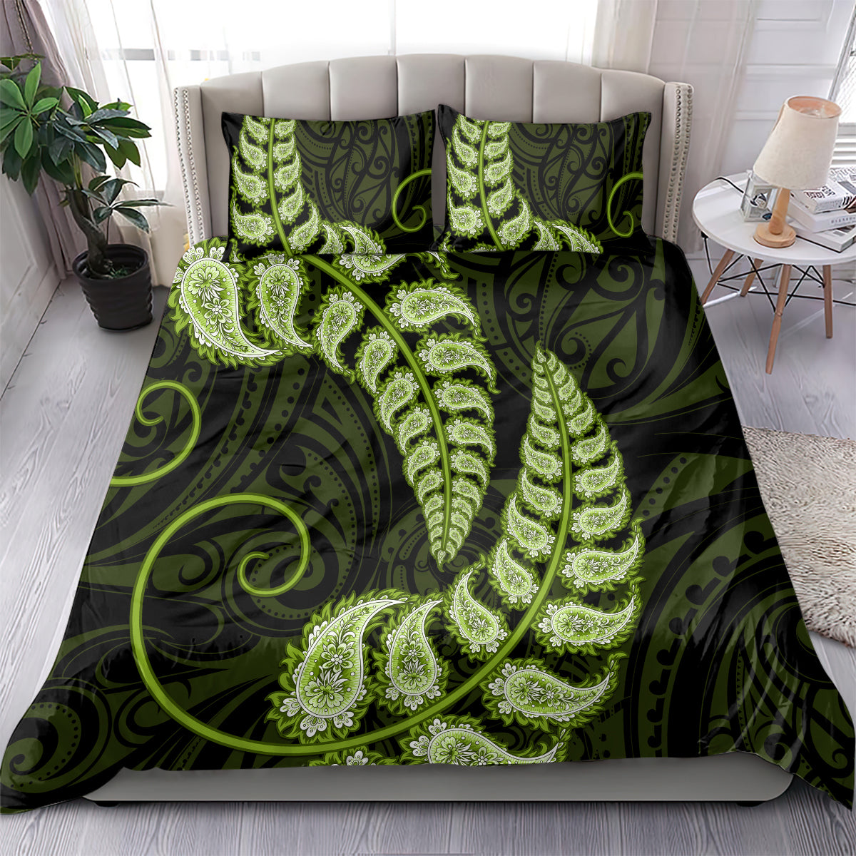 Green New Zealand Paisley Silver Fern Bedding Set Aotearoa Maori LT14 - Polynesian Pride