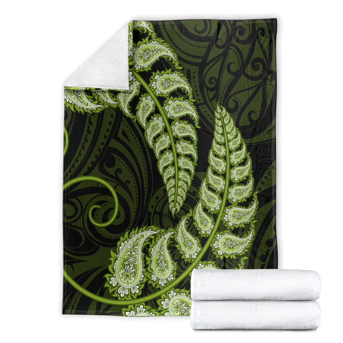 Green New Zealand Paisley Silver Fern Blanket Aotearoa Maori LT14 - Polynesian Pride