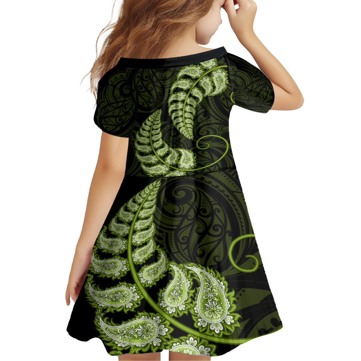 Green New Zealand Paisley Silver Fern Family Matching Tank Maxi Dress and Hawaiian Shirt Aotearoa Maori LT14 - Polynesian Pride