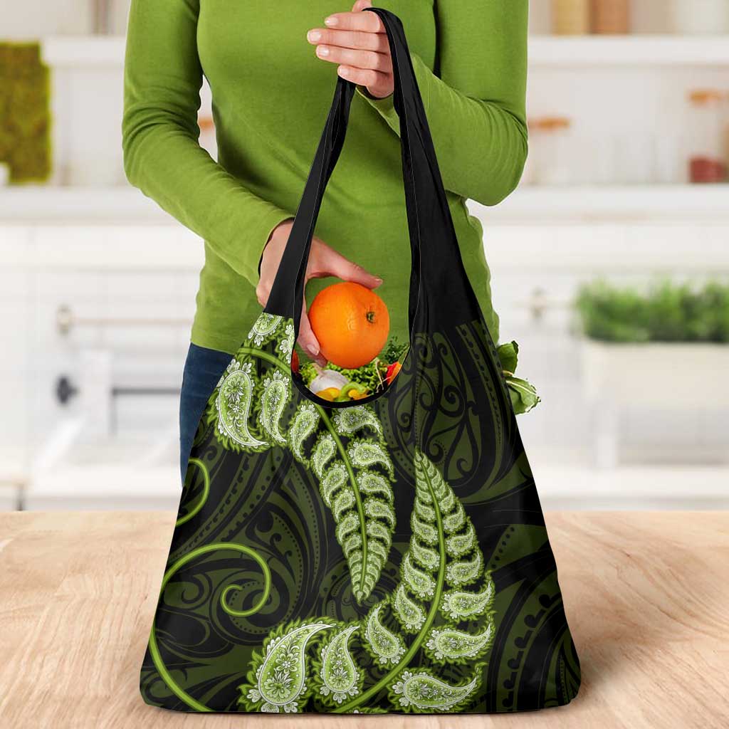 Green New Zealand Paisley Silver Fern Grocery Bag Aotearoa Maori