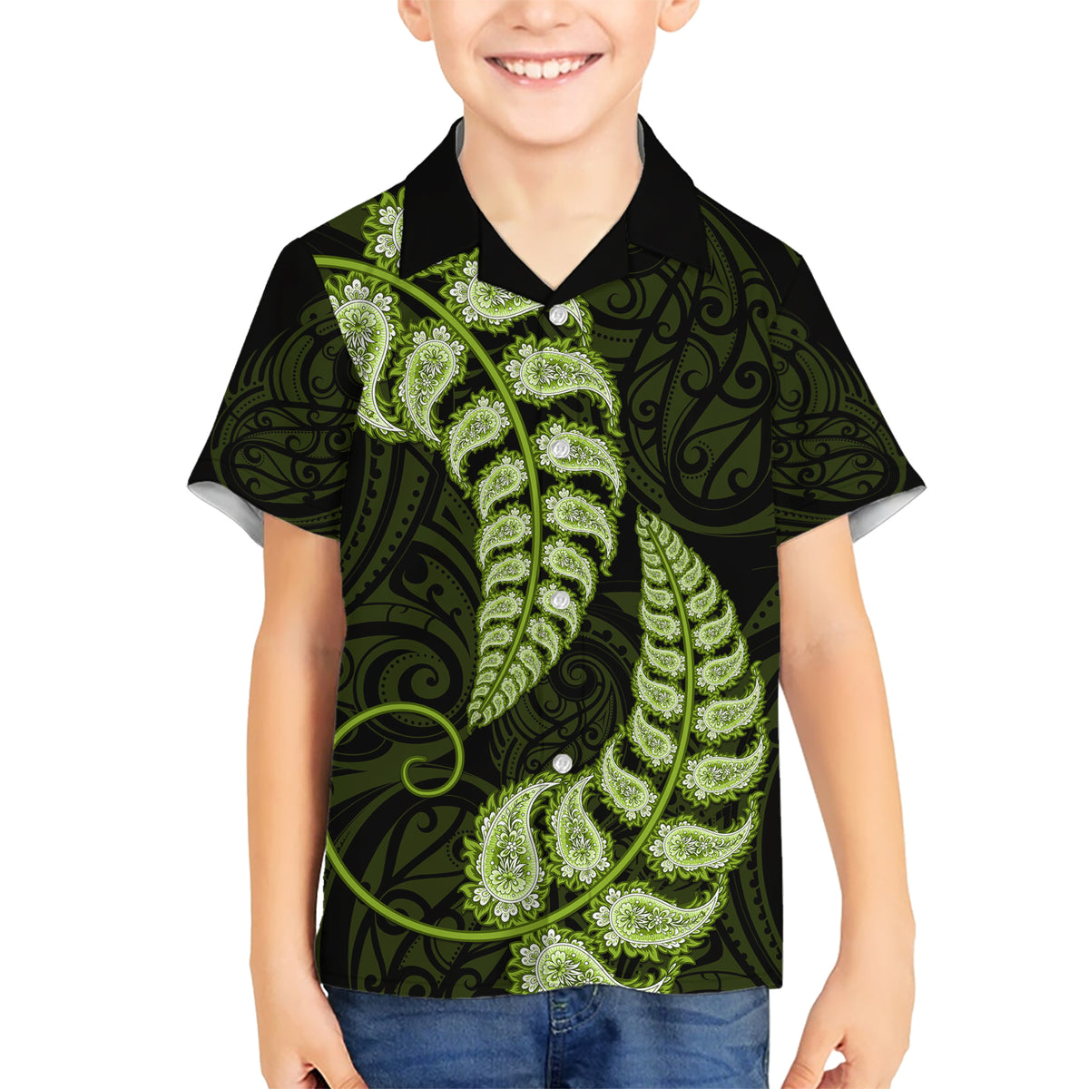 Green New Zealand Paisley Silver Fern Hawaiian Shirt Aotearoa Maori LT14 - Polynesian Pride