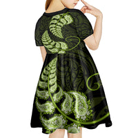 Green New Zealand Paisley Silver Fern Kid Short Sleeve Dress Aotearoa Maori LT14 - Polynesian Pride