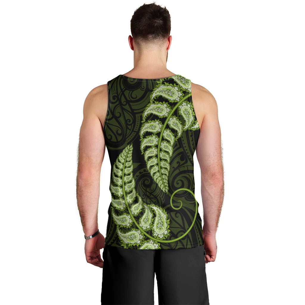 Green New Zealand Paisley Silver Fern Men Tank Top Aotearoa Maori LT14 - Polynesian Pride