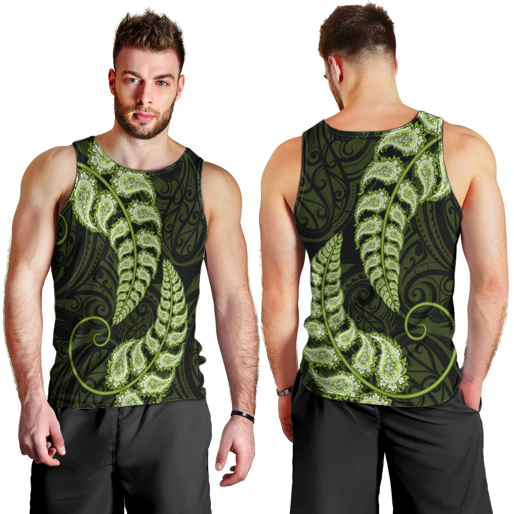 Green New Zealand Paisley Silver Fern Men Tank Top Aotearoa Maori LT14 - Polynesian Pride